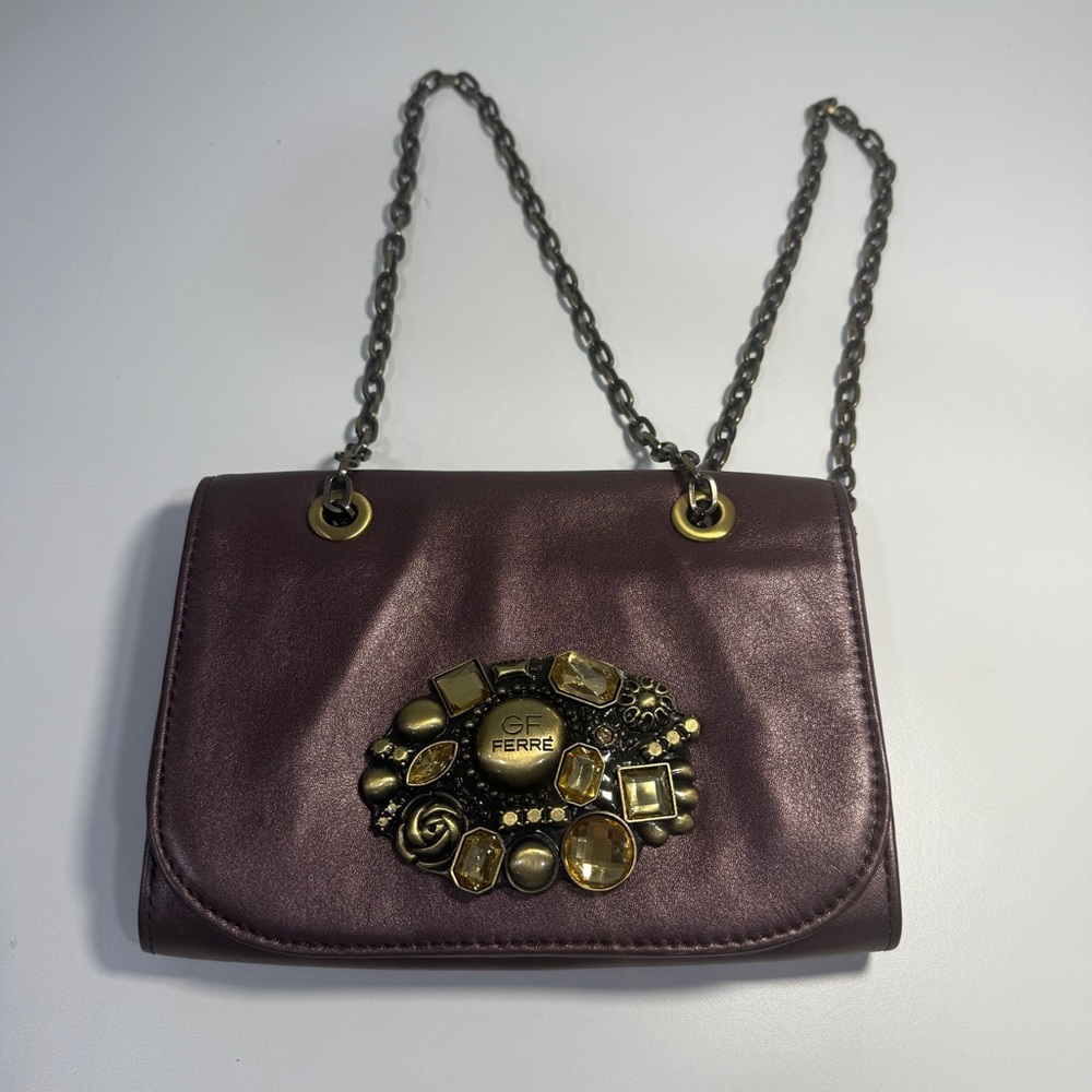 GF Ferré Italy Purple Violet Studded Leather Chain Strap Crossbody Shoulder Bag